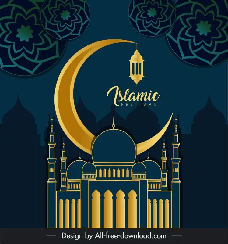 islam festival banner template elegant dark design architecture crescent sketch