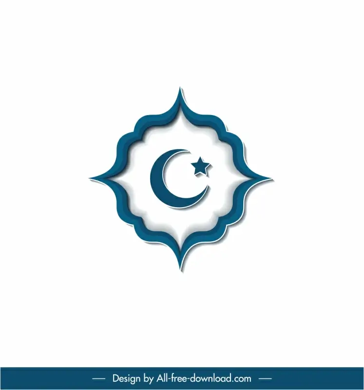 islam sign icon flat symmetric border crescent start outline