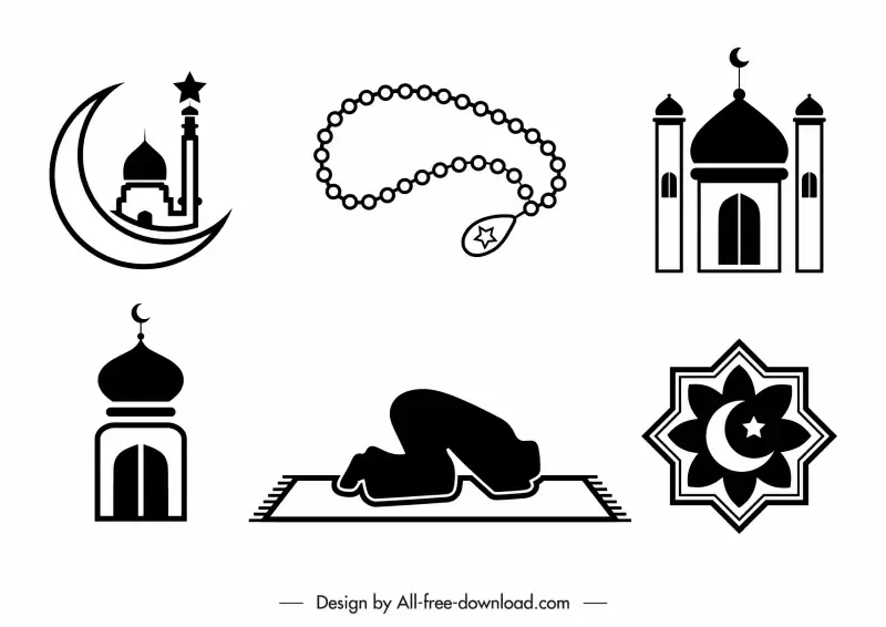 islam symbol sign icon black white flat classical outline