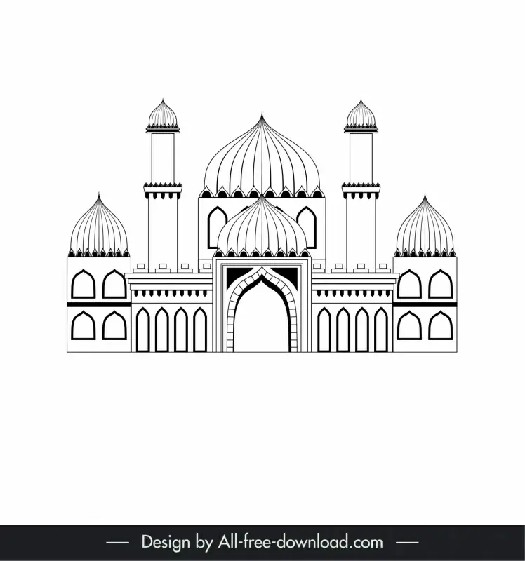 islamic castle architecture icon black white symmetric outline