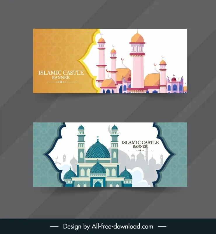 islamic castle banners templates elegant flat design