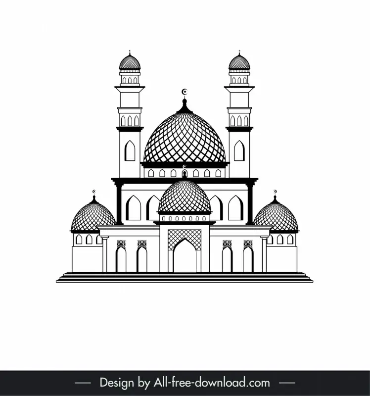 islamic castle icon  black white traditional arabic architecture outline 