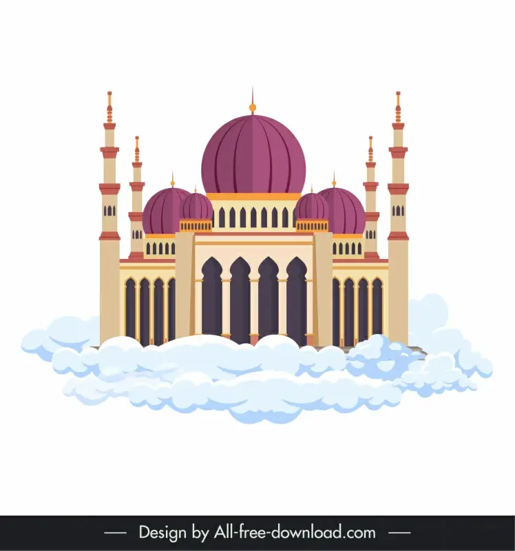 islamic heaven castle icon elegant symmetric architecture cloud sketch