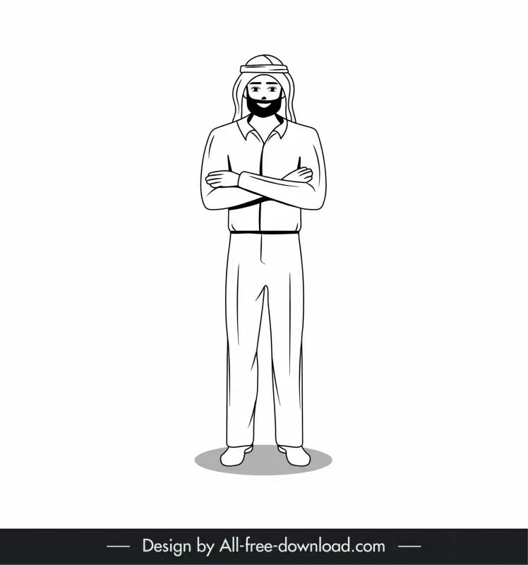 islamic man icon black white cartoon character outline  