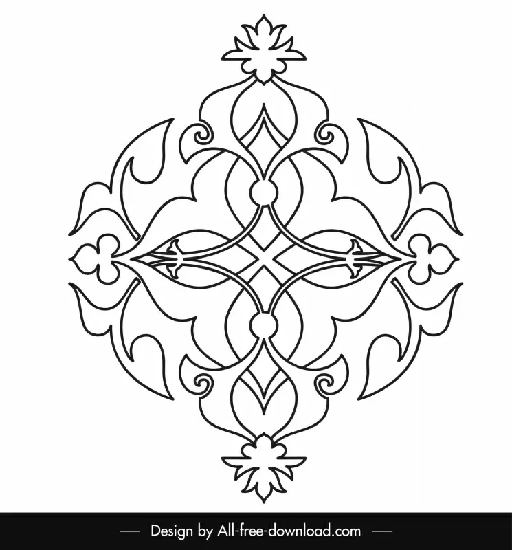 islamic ornament template black white symmetric circle floral shape outline 