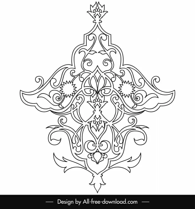 islamic ornament template elegant black white symmetric shape outline