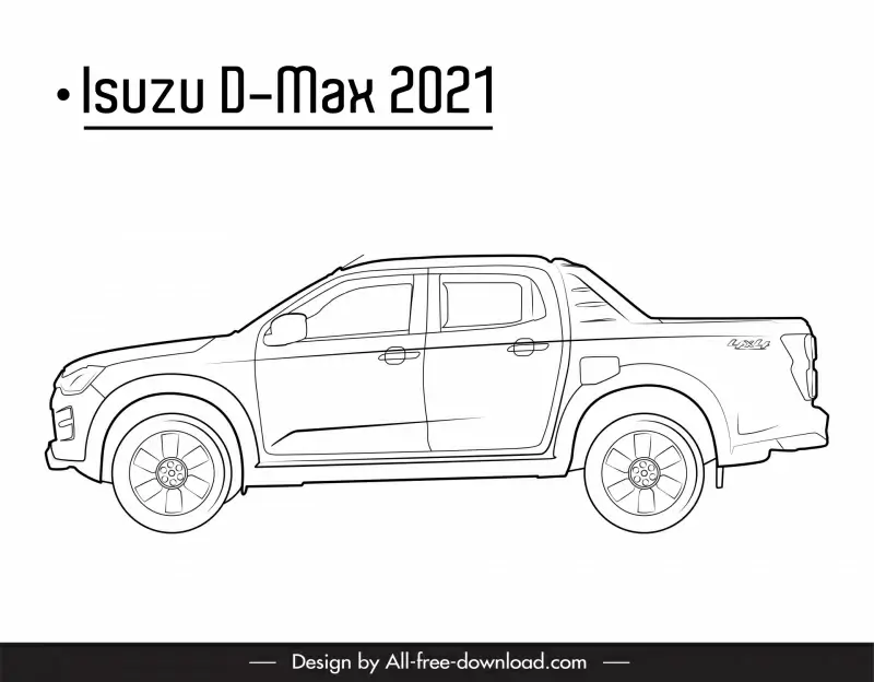 isuzu d max 2021 car advertising poster flat black white handdrawn side view outline