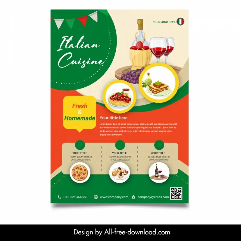 italian cuisine flyer template elegant food ribbon decor