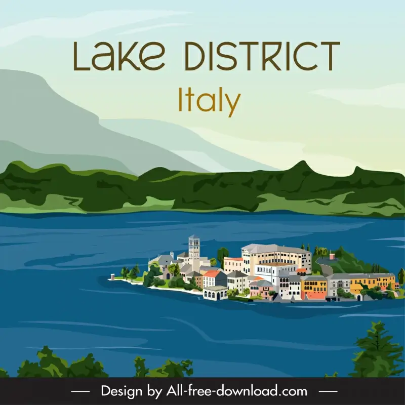 italian lake district landscape poster template elegant peaceful classic design 