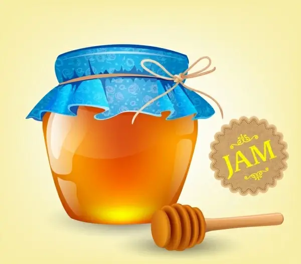 jam advertising honey jar stick icons shiny multicolor