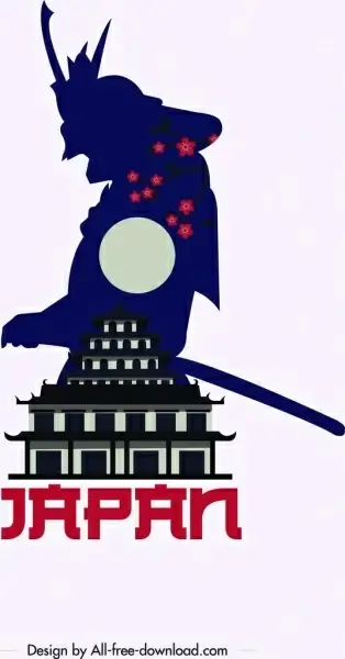 japan advertising banner samurai castle icon silhouette decor