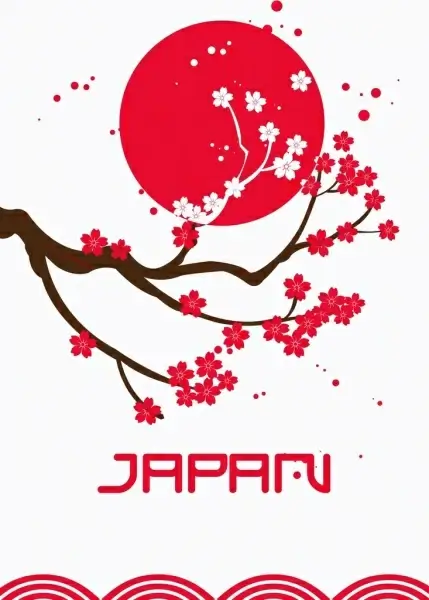 japan background sakura red sun icons decor