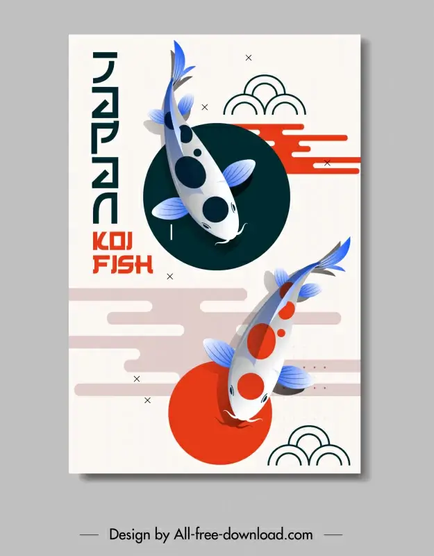 japan banner tepmplate koi fishes swimming sketch flat design 