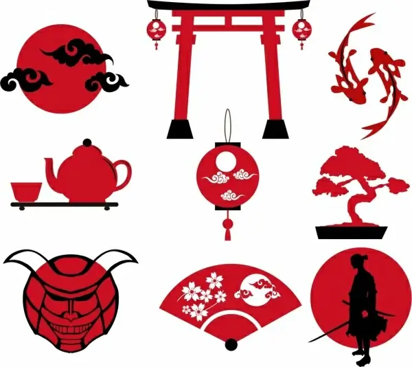 japan culture design elements various red icons