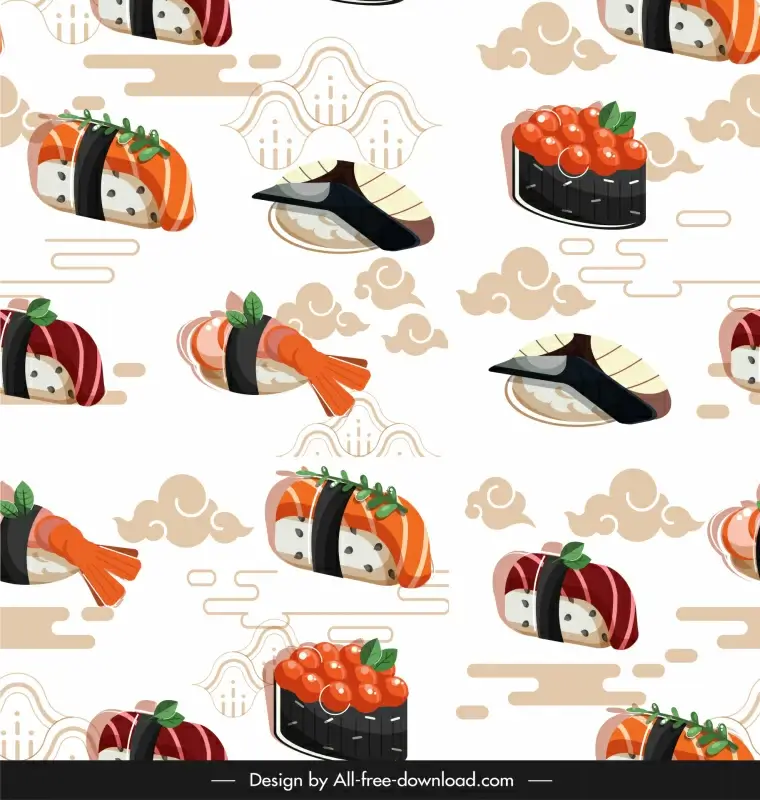 japan pattern template flat classical repeating sushi food sketch