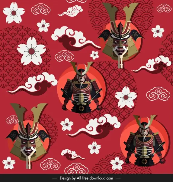 japan pattern template traditional armour sakura cloud sketch