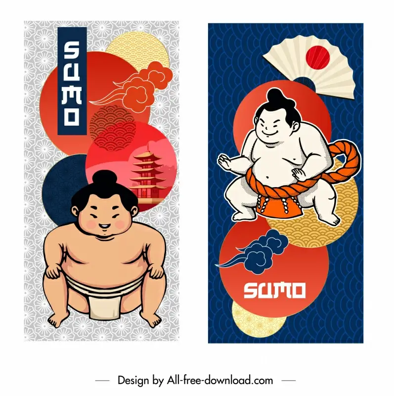 japan poster template funny cartoon sumo sketch
