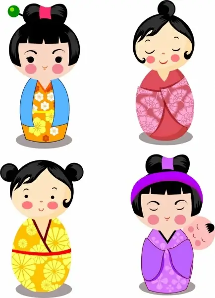 japanese icons various traditional kimono costumes decor