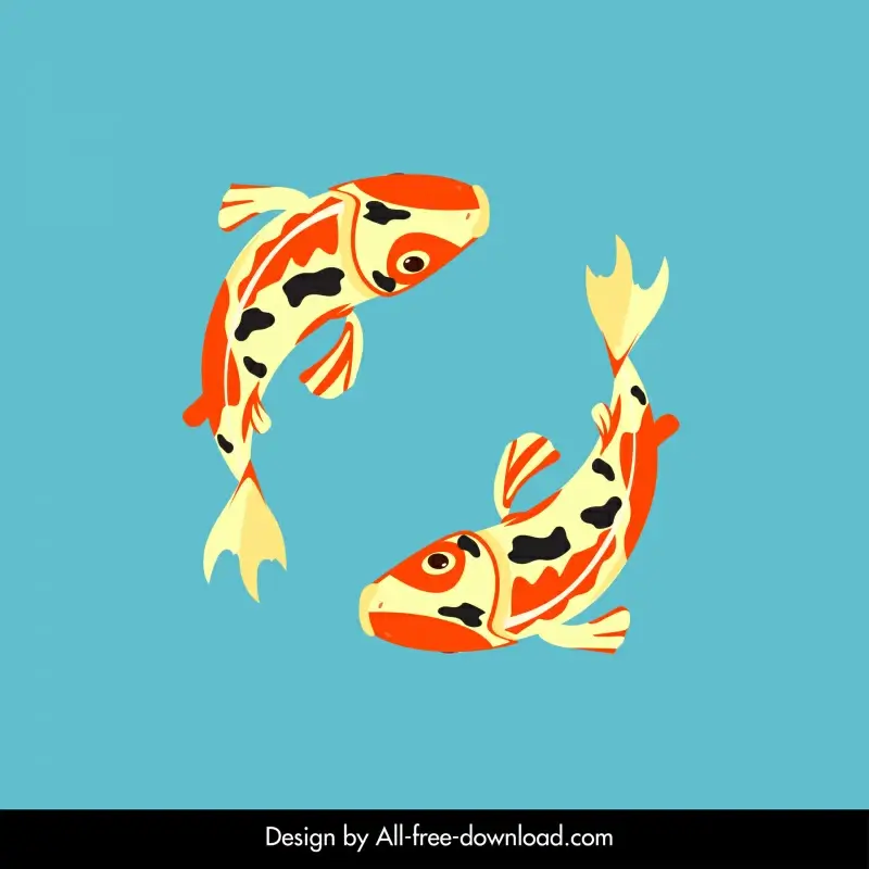 japanese koi fish icons dynamic flat sketch