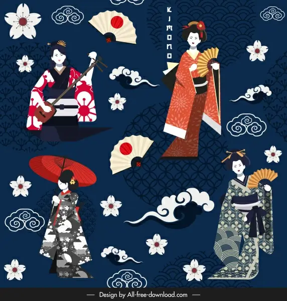 japanese pattern template classical kimono cloud sakura sketch