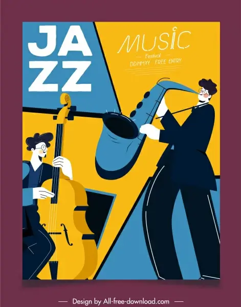 jazz concert banner instruments player sketch classic design