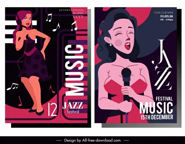 jazz music banners female singer sketch classic design