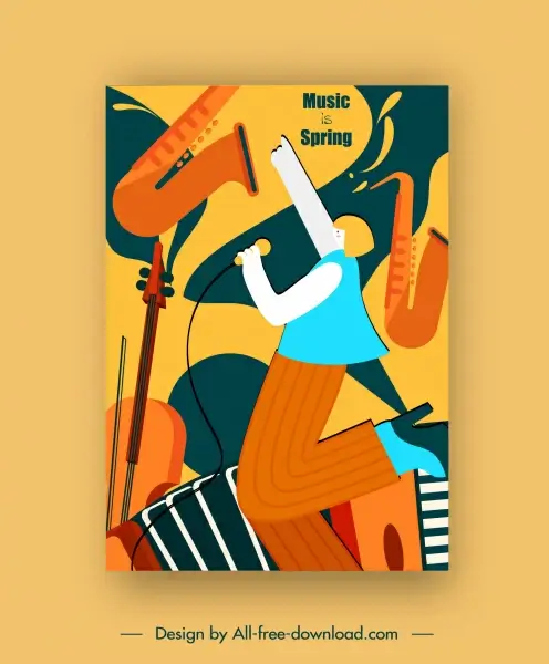 jazz music poster colorful flat instruments singer sketch