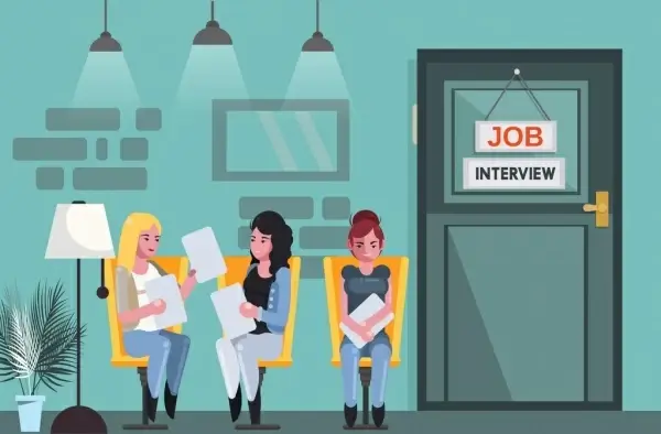 job interview background waiting candidates icons cartoon design