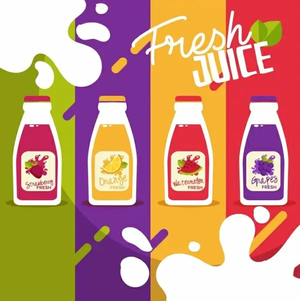 juice advertising background bottle icons colorful flat design