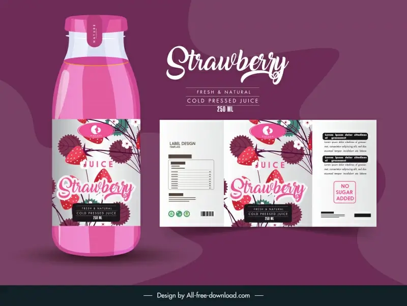juice bottle packaging template classical strawberry fruit decor