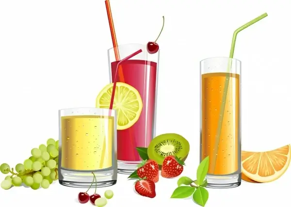 fruit juice advertising colorful 3d realistic design