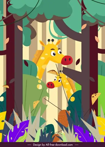 jungle painting giraffes trees sketch cartoon design