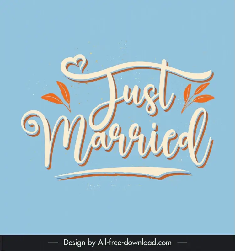 just married banner template elegant retro leaf calligraphic handdrawn texts sketch