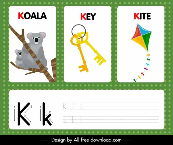 k alphabet learning template koala key kite sketch