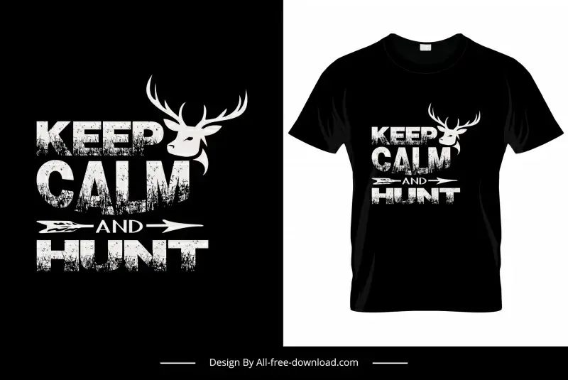 keep calm and hunt quotation tshirt template grunge retro reindeer head arrow decor