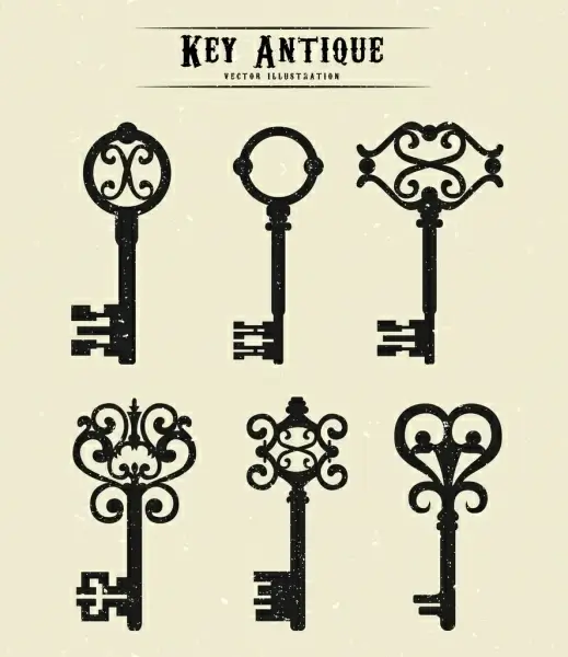 keys icons collection flat retro design