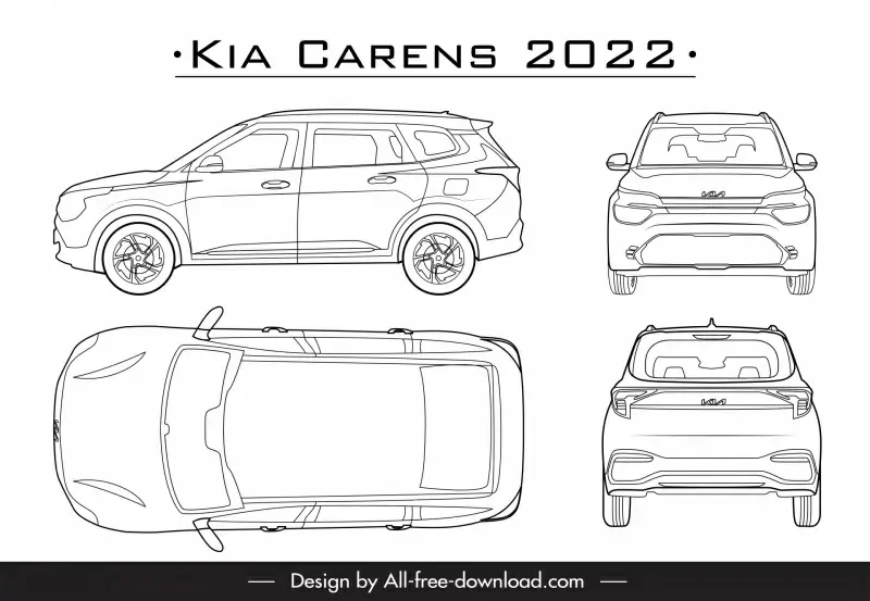 kia carens 2022 car models advertising banner black white handdrawn outline