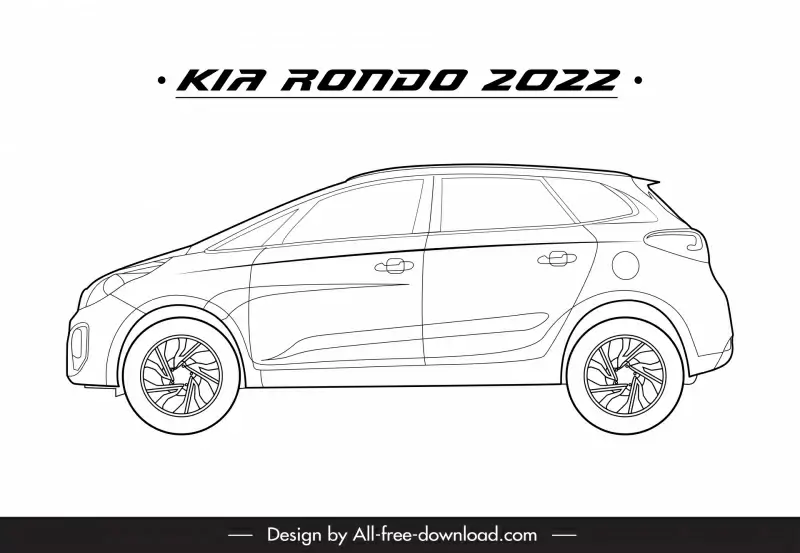 kia rondo 2022 car model icon flat black white handdrawn side view outline