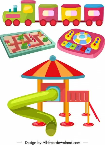 kid toy icons colorful flat 3d sketch