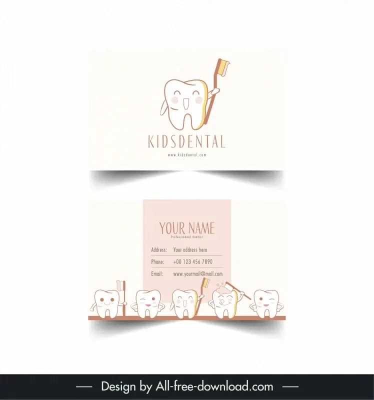 kids dental business card template handdrawn cartoon stylization 