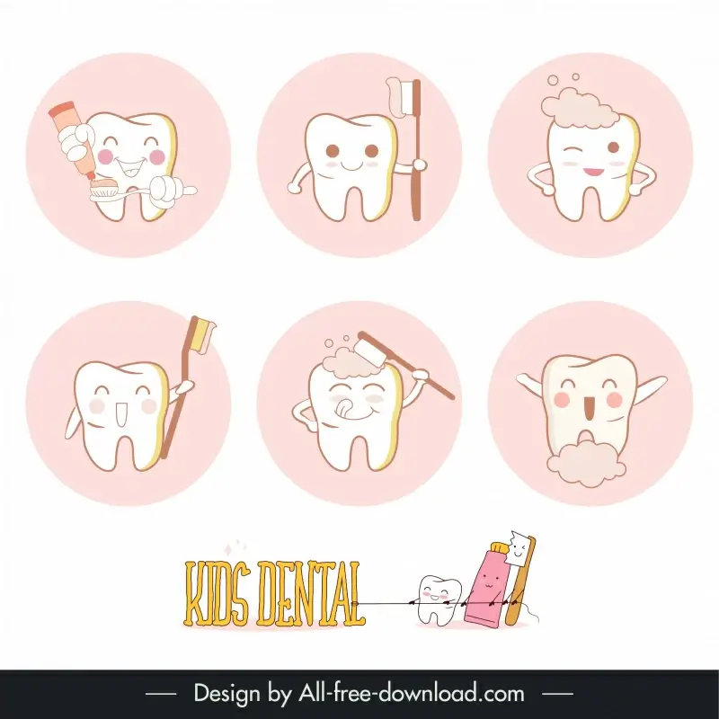 kids dental design elements funny stylized teeth 