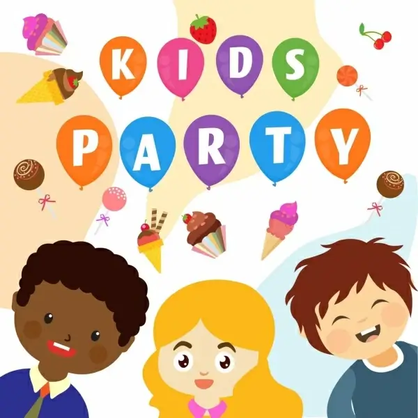 kids party background colorful cartoon design cream icons 
