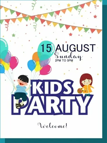 kids party poster colorful ribbon balloon decoration