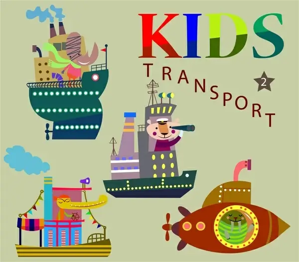 kids transport concept illustration with colorful marine means 