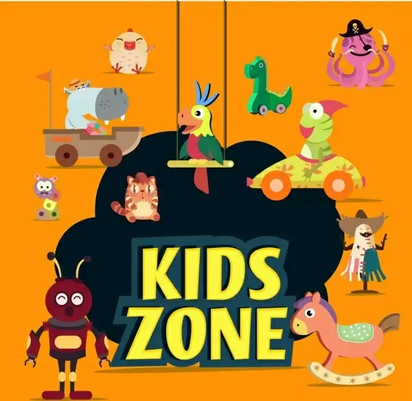 kids zone design elements colorful toys icons