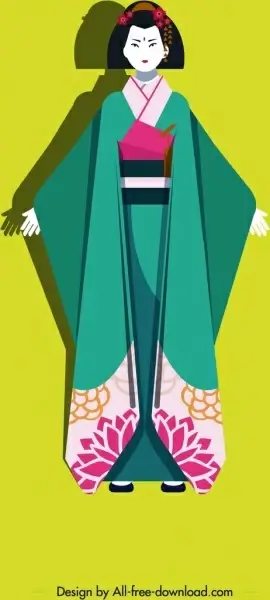 kimono girl icon colored cartoon character