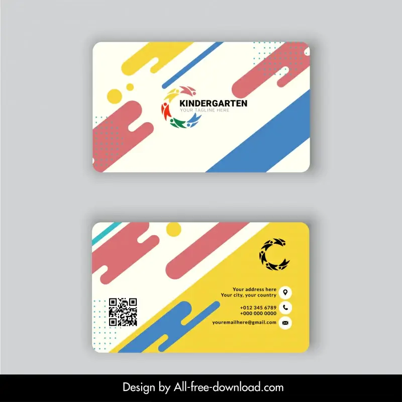 kindergarten business card template flat dynamic geometric decor 