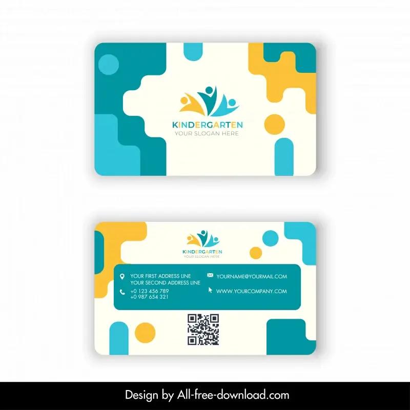 kindergarten business card template flat modern geometric decor