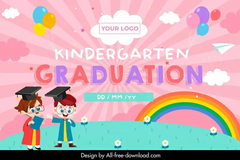kindergarten graduation backdrop  template cute flat cartoon