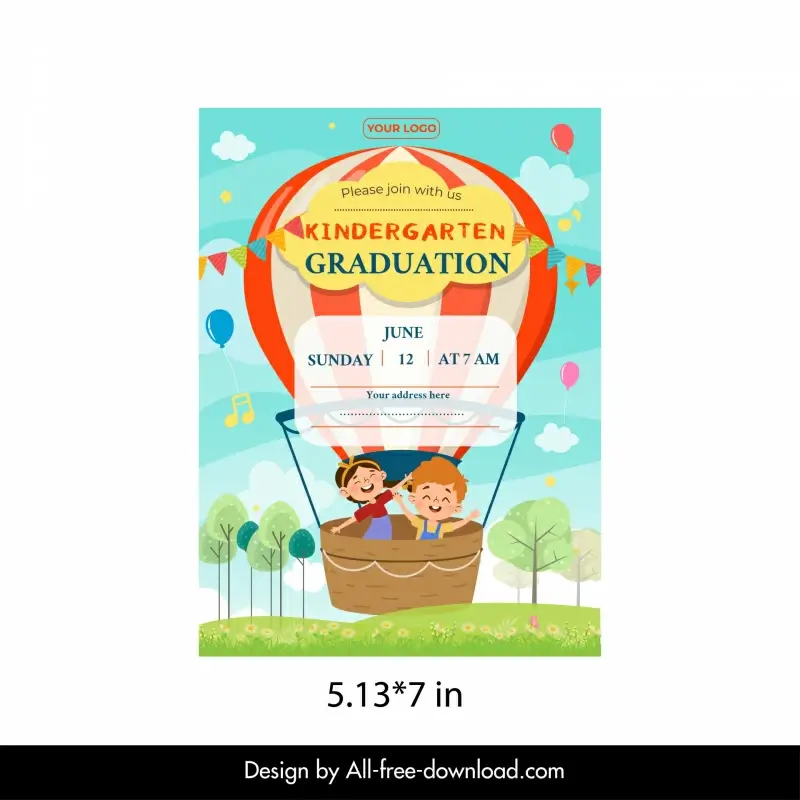 kindergarten graduation invitation template cute joyful children balloon 